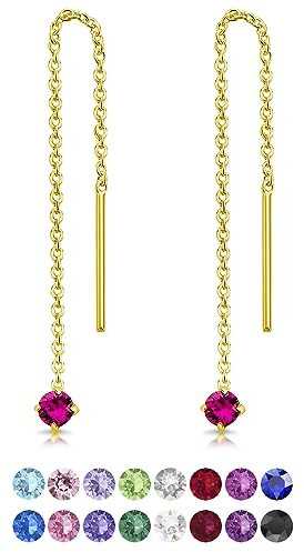 Orecchini Fucsia Donna Pendenti - Argento 925 Placcati Oro 24K Con Brillantini - Punto Luce Lunghi per Ragazza