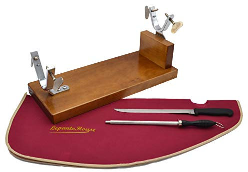 JAMONERO Bodega Roble + Set Negro Soporte JAMONERO BUARFE Bodega Horizontal EN Color Roble con Cuchillo JAMONERO CHAIRA Y Cubre Jamon para HOGAR O Restaurante Color Cubre Jamon: (Set Burdeos)