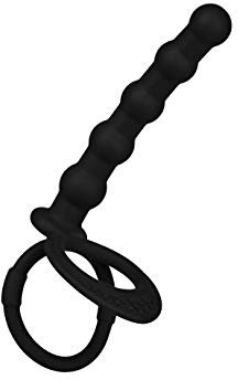 EIS Analkette mit Penis- und Hodenring | Analplug für Frau und Mann | Flexibel | Hautfreundliches Silikon | Kugelstruktur | Strap-On Eignung | 19 cm