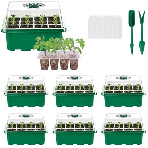 VDYXEW Paquete de 6 bandejas de Semillas de plántulas Bandeja de Inicio (12 Celdas por Bandeja), Kit de germinación de Plantas Ajustable de Humedad