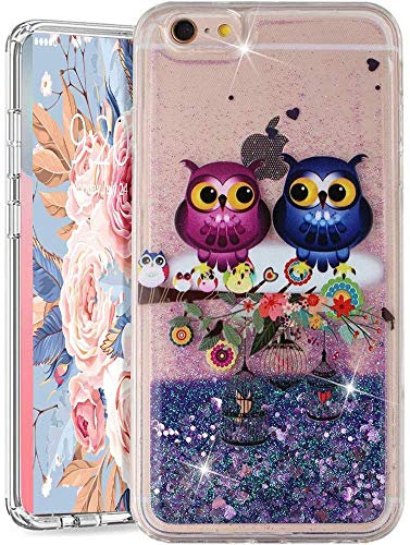Glitzer Flüssiges Silikon Handyhülle für iPhone SE 2020 / iPhone 8/7,Glitzer Eule Quicksand Fließende Flüssigkeit Silikon Case Weich TPU Crystal Dynamisch Cover für iPhone 8,XY Owl