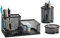 HMXLJJY Desk Organizer Set - Mesh Wire Office Supplies Caddy with 3 Compartments, Pen Holder & Small Items Storage Box - Black