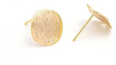 Vintageparts runde Ohrstecker mit zart strukturierter Oberfläche und 18k Goldbeschichtung 2 Stück zum Schmuck selber basteln