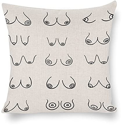 MKONY Dekorativer Deko-Kissenbezug, Motiv: Boobs, feminin, feministisch, für Wohnzimmer, Schlafzimmer, Leinen, 45,7 x 45,7 cm