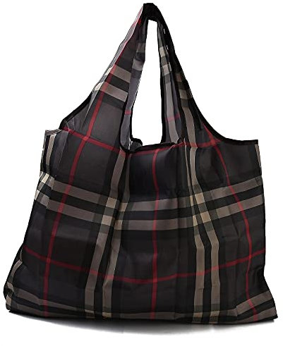 BEEFLYING 3 Stück Einkaufstaschen aus Nylon, umweltfreundlich, faltbar, wasserdicht, wiederverwendbar, Schottenkaro, mit Tasche und Griff für Tasche (52,5 x 60 x 0,15 cm)