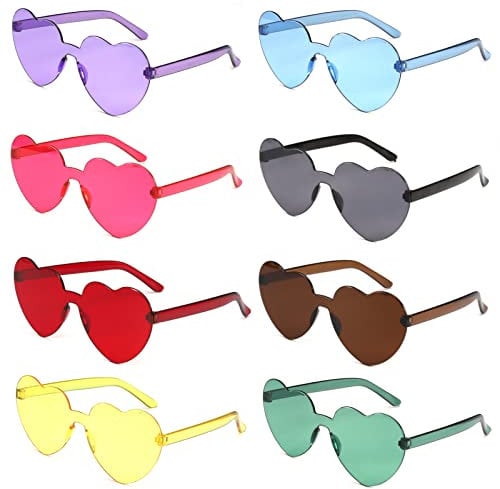 flintronic 8 Paar Hippie Herzförmige Brille, Transparente Candy Color Sonnenbrille für Geburtstagsfeier, Halloween, LNeuheit Party ustige Partybrillen für Erwachsene, Jungen und Mädchen