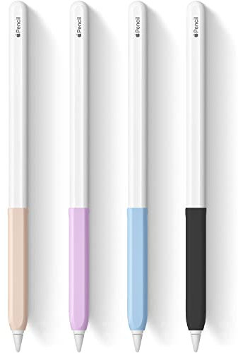 4 Pack Ergonomic Grip Designed for Apple Pencil 2nd Generation,YINVA Silicone Grip Holder Accessories Compatible with Apple Pen 2 Gen Support Magnetic Charging (Pink, Purple,Blue,Black)