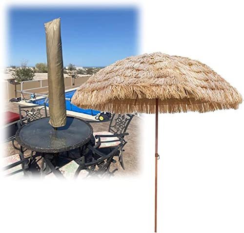 FUNNYBSG Parasol De Paille Hawaïen, Naturel Ombrelle De Jardin Rond Ø180cm, Parasol De Plage Réglable Pliant, pour Piscine, Terrasse, avec Fonction D'inclinaison