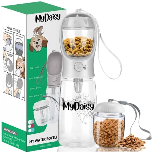 MYDAISY Gourde Chien en Déplacement avec Récipient Alimentaire de 100g Grande Bouteille d'eau Portable pour Chien 550 ML Convient aux Chiens Chiot Chats - Chien Accessoires