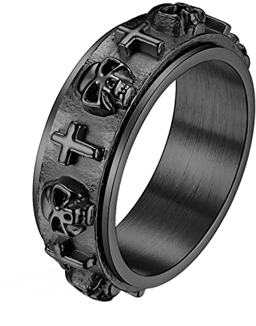 Flongo Herren Ring, Männer Ringe Silber Ton Totenkopf Schädel Retro Punk Biker Bandring Siegelring Daumenring Bequemlichkeit Passen Herren-Accessoires