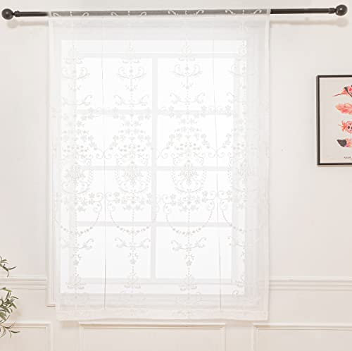 Lactraum Raffgardinen Raffrollo Wohnzimmer Küche Transparent Bestickt Vintage Klassische Voile Weiß H145 x B080cm (1er Pack)