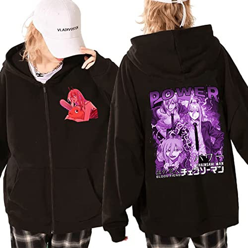 MEDM Chainsaw Man Anime Zip Up Hoodie Long Sleeve Oversized Hoodies Chainsaw Man Denji and Pochita Anime Manga Sweatshirt Y2K Clothes