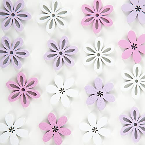 Logbuch-Verlag 24 kleine Holzblumen 3 cm rosa Flieder weiß Ostern Kommunion Tischdeko Blumen zum Streuen aus Holz Deko