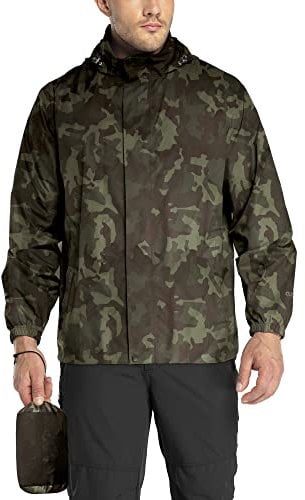 33,000ft Regenjacke Herren Leicht Wasserdicht Faltbare Regenmantel mit Kapuze Fahrrad Rain Windbreaker Windjacke Camping Outdoor Camouflage 2XL
