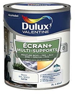 Dulux Valentine ECRAN+ MULTI-SUPPORTS EXTERIEURE - Peinture en Phase Aqueuse pour l'Éxtérieur et l 'Intérieur - Satin Blanc 2 L