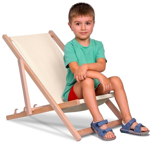 DreamRoots Sdraio Bambini Legno Sedia Mare, Creme, S