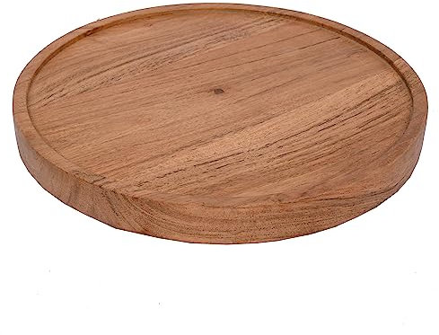 EDHAS Acacia Wood Round Kitchen Shelf for Sideboard and Kitchen Cupboard Spice Rack for Kitchen Storage & Organisation for Cooking Oil,Ingredients,Bottles (25.4cm x 25.4cm x 3.81cm)