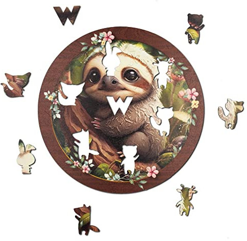 WOOD YOU DO Holzpuzzle Faultiermotiv Holzpuzzle Perfekt Für Kindertag und Kinderzimmer Wooden Puzzle Holzpuzzles 40 Teile, 28x28cm (Sloth, A3, XL)