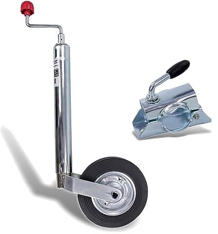 ENVA Stützrad inkl. Klemmschelle mit Ø 48 mm Vollgummireifen 150 KG Stützlast für Anhänger & Wohnwagen