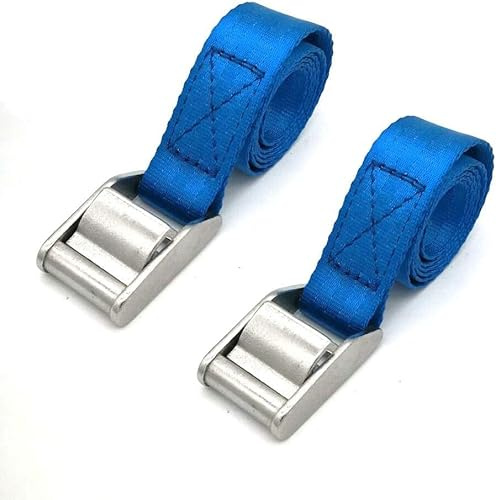 JY-Marine Zurrgurt, 2,5 cm (B) x 30 (L), Edelstahl, 304, robuste Nockenschnalle, langlebig, blaues Polyester, Spanngurte für Motorräder, Anhänger (2)