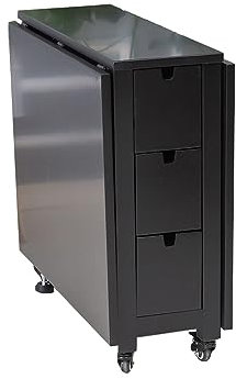 Sermair Klappbarer Esstisch für 6–8 Personen, Massivholz, Küchentisch mit Rollen und Schubladen (Schwarz, nur Tisch)