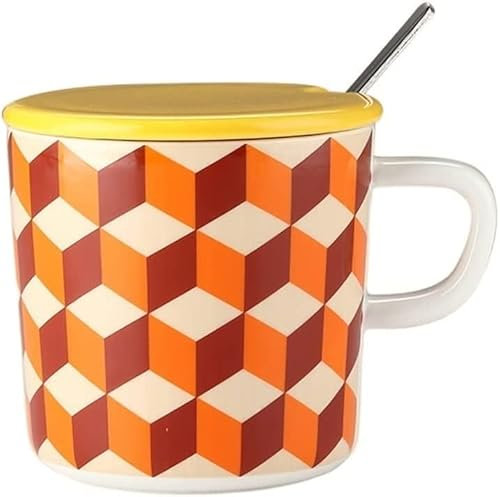 Taza de café Tazas de espresso Tablero de ajedrez Taza de cerámica con tapa y cuchara Taza de marca Pareja Par Taza de agua Taza de café Inicio Novela Desayuno Taza de leche Tazas de café pequeñas ( C
