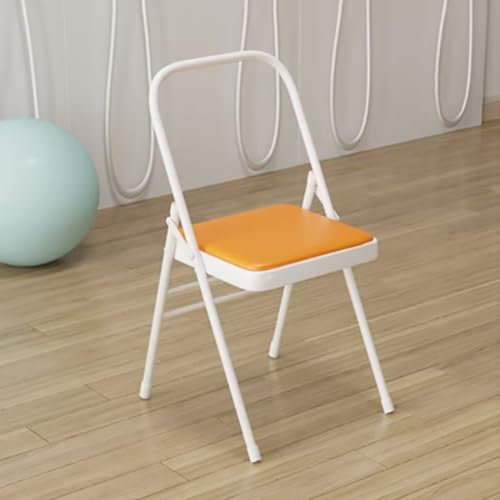 Yoga-Klappstuhl,Yoga-Hilfsstuhl,Iyengar-Metall-Klappstuhl,Verstärkter Tragbarer Rückenfreier Stuhl,Weiß, 31,5 Zoll * 18,5 Zoll * 17,3 Zoll,Orange
