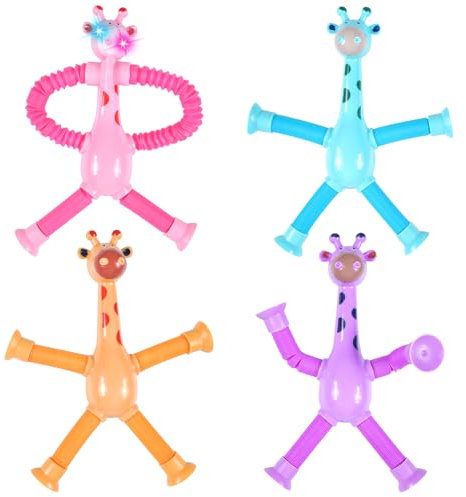 Funmo 4 piezas de juguete de jirafa de succión telescópica, jirafa pop tubulares sensoriales, jirafa con diferentes formas, divertido juguete educativo para aliviar el estrés para niños y adultos