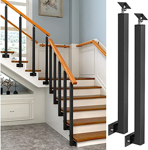 Side Mounted Railing Pillar - Stair Balusters Post, Black Metal Handrail Spindles with Flat & Adjustable 270° Angle Bracket, Banister Column for Deck, Steps, Garden, Outdoor Stairs Remodeling (Color