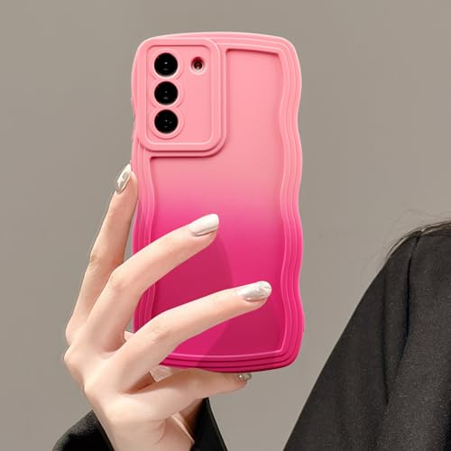 UEEBAI Farbverlauf Hülle Kompatibel mit Samsung Galaxy S21 5G Hülle, Wellen Rahmenform Handyhülle Ultra Dünne Silikon Weich TPU Stoßfeste Schutzhülle Anti-Kratzen Bumper Case Cover, Pink