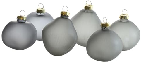 6 Glas Weihnachtsbaumkugeln Verschiedene Formen grau matt Ø 6 cm