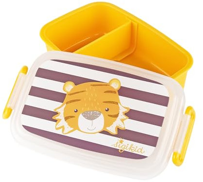 sigikid 25369 Brotzeitbox Tiger Lunchbox mit Trennwand, BPA-frei, sicher, leicht, empfohlen für Kinder ab 1 Jahr