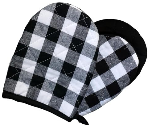 AMRAMI Ofenhandschuhe hitzebeständig, Topfhandschuhe Set aus Baumwolle zum Kochen und Backen, 2 Backofenhandschuhe, waschbar (Kariert Schwarz/Weiß)