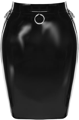 Late X Damen Rock aus Latex, Schwarz, L