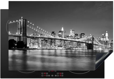 KitchenYeah© Protection Plaque Induction 77x51 cm Protege Deco Cuisine Cache Protège De Cuisson Accessoires New York - Pont - Brooklyn - Noir et blanc - Architecture