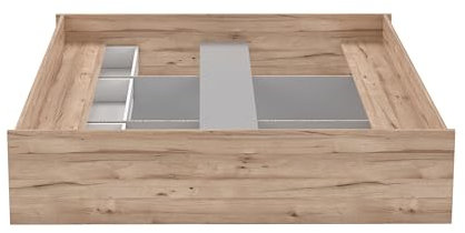 Forte VANKKA Bett 190, Modernes Bett mit 3 Schubladen, Weißes Bettgestell, Liegefläche: 180 cm x 200 cm, Holzwerkstoff, Stabeiche Holzdekor/Weiß, 190,5 cm breit x 43 cm hoch x 204,9 cm tief