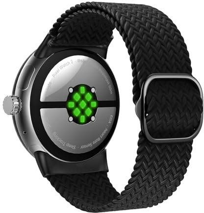Astorgos Geflochtenes Armband Kompatibel mit Google Pixel Watch 2/Pixel Watch, Verstellbares Elastisches Nylon Stoff Armband Solo Loop Band Gewebtes Ersatzarmband für Damen Herren, Schwarz
