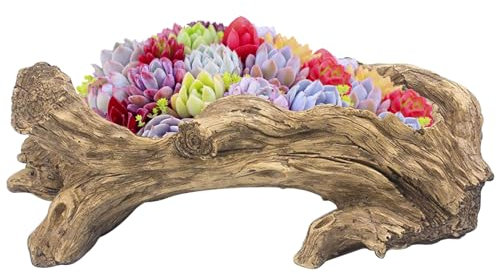 Fioriera in legno artificiale, pentola di fiori succulenti in resina, piantatrice di ceppi di alberi artificiali, piantatrici di tronchi decorativi per piante da esterno, vasi di legno per piante 1
