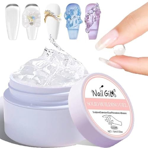 NAILGIL Solid Builder Gel For Nails, 3D Sculpture Non-Sticky Hand Extension Gel Nail Art Sock Off UV LED Salon DIY at Home-15g/0.53oz,Clear