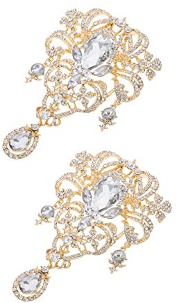 2 Stück Strass-Brosche, Brautsträuße for Hochzeit, Strass-Dekor, Damen-Schmuck, Strass-Emaille-Anstecknadel(Golden)