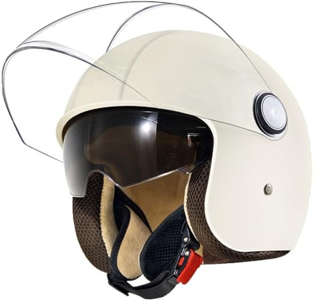 JATIBOSH Aperto Caschi da Moto Portatile Jet Casco Scodella ECE Omologato retrò Motociclo Aperto Faccia Casco Donna Uomo Scooter Casco per Moto, Adult Cruiser Chopper Mezzo Casco, Regolabile 58-62CM