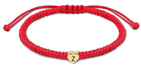 Initial Bracelet Gold Heart Love Charm Initial Bracelet Red Initial Z Letter Bracelets Handmade Adjustable Rope Bracelets for Girls Boy Mom Birthday Gifts (Z)