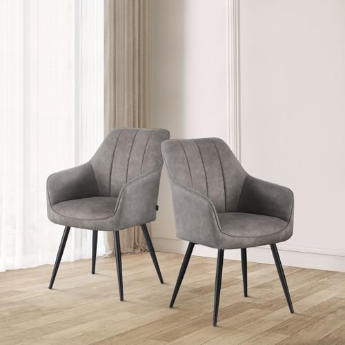DUBI Möbel Esszimmerstuhl Thomas, Esszimmerstühle mit Armlehne Küchenstuhl Polsterstuhl Schreibtischstuhl Schminkstuhl für Esszimmer Küche Wohnzimmer Büro, Grau, 2 Stück, 21103-YU09-B04