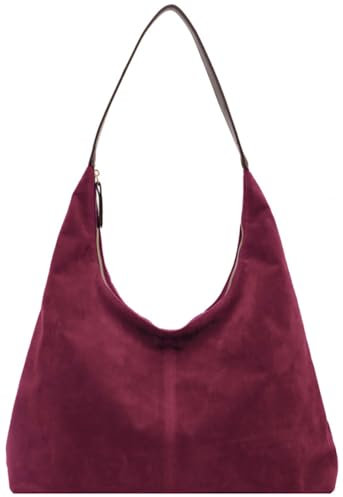 Slouchy Wildleder-Tragetasche, Schultertaschen für Damen, Unterarmtasche, Damen-Arbeits-Geldbörsen, Halbmondtasche, Wildleder-Handtasche, Reisen, Winter, Herbst, Weinrot