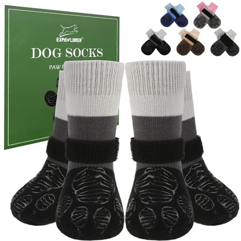 EXPAWLORER Rutschfeste Hundesocken, stoppt das Lecken verletzter Pfoten mit Griffen, Hundeschuhe für heißen Gehweg, Haustierstiefel und Pfotenschutz für Hartholzböden für kleine, mittelgroße und große