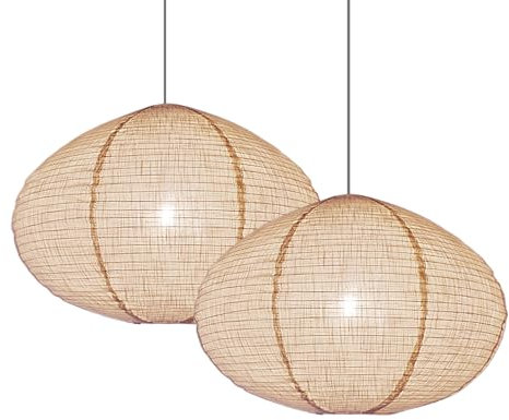 METHEDEECO 2 piezas Pantalla colgante 50CM pantallas de lámparas Lámpara Colgante de Lino Hecha a Mano, Lámparas Colgantes Beige Minimalistas y Plegables para Decoración de Sala de Estar y Dormitorio