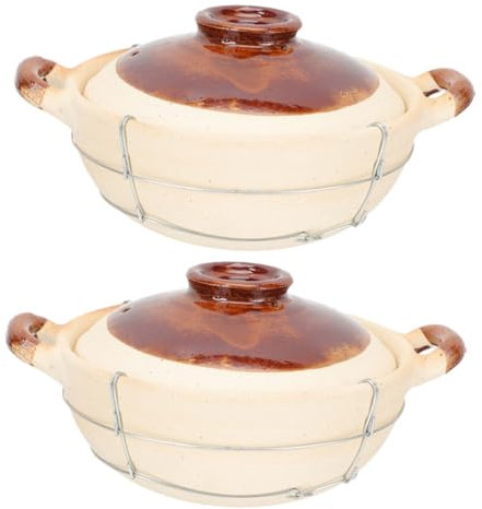 CRILSTYLEO Juego De 2 Ollas De Barro Con Tapa De Cerámica Para Cazuela Olla De Barro Para Guisos Olla Multiusos Para Arroz Sopas Guisos Utensilios De Cocina Para El Hogar
