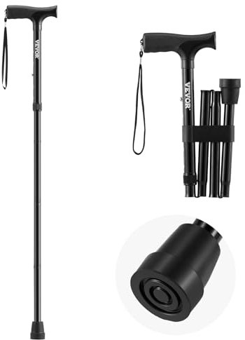 VEVOR Gehstock, zusammenklappbarer Spazierstock mit 5-Fach Einstellbarer Höhe (805-925mm), Gehstütze, Gehhilfe aus Aluminium für Senioren und Erwachsene, Wanderstock 100 kg belastbar