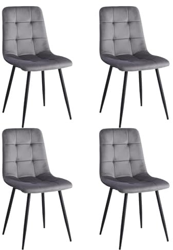 DEYARNA HOME Pack 4 Sillas de Comedor, Sillas Cocina Nordica, Silla de Salón con Asiento Tapizado de Terciopelo y Patas Metálicas Negros (Gris)