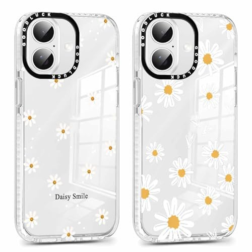 Foonary 2 Pack Clear Flowers Print Phone Case for iPhone 16 6.1, with Daisy Design Aesthetics Transparent Pattern Soft Silicone Cases,Shockproof Bumper Protector Girls Cover, for iPhone 16